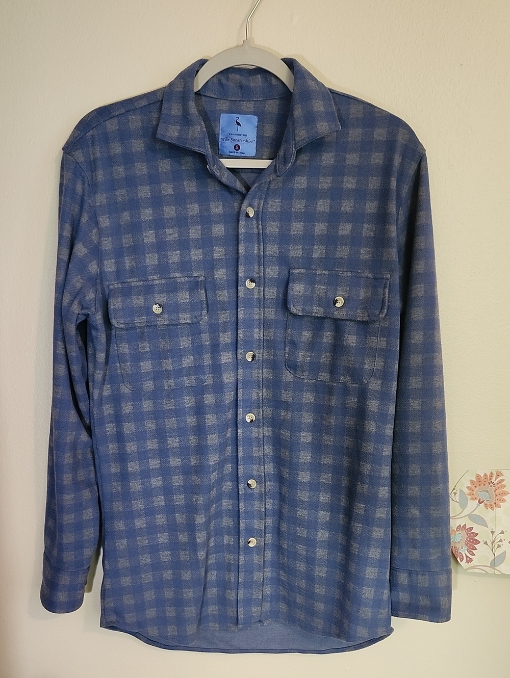 Tailorbyrd Blue Button-Up Flannel with Embroidered Label/Size Small